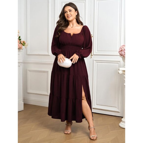 Plus Size Formal Dress Long Sleeve Tiered A Line Maxi Wedding Guest - Picture 4 of 7